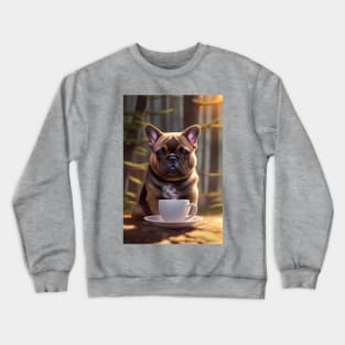 Cute French Bulldog with a mug cup of morning coffee Crewneck Sweatshirt